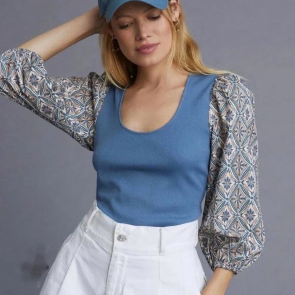 Anthropologie Dolan Ribbed Puffed Sleeves Top Size XXS NWOT $78